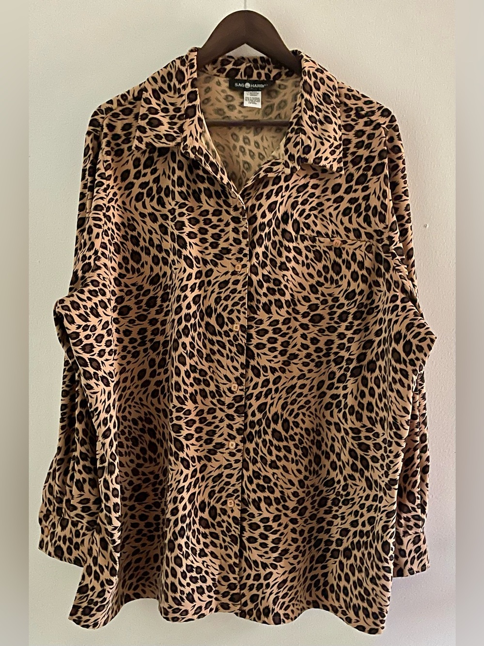 Sag Harbor Vintage 90s Leopard Print Button Down Blouse Plus Size 22W